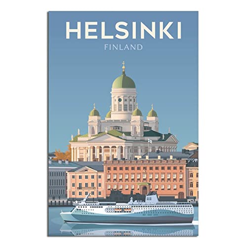 Finnland Helsinki Vintage Reiseposter Uspenski Kathedrale Leinwandkunst Poster Gemälde Bilder Wandkunst Drucke, Wanddekoration für Schlafzimmer, Home Office Decor Party Geschenke 30 x 45 cm von FONNIQ