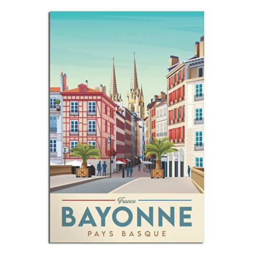 Frankreich Bayonne Vintage Reiseposter Baskische Straße Leinwand Kunst Poster Gemälde Bilder Wandkunst Drucke, Wanddekoration für Schlafzimmer, Home Office Decor Party Geschenke 50 x 75 cm von FONNIQ