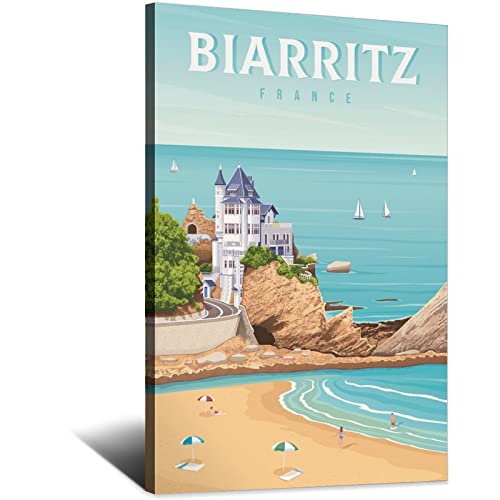 Frankreich Biarritz Vintage Reiseposter Meer Stadt Surf Leinwand Kunst Poster Malerei Bilder Wandkunst Drucke, Wanddekoration für Schlafzimmer, Home Office Dekor Party Geschenke 60 x 90 cm von FONNIQ