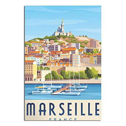 Frankreich Marseille, Vintage-Reiseposter, Hafenstadt, Leinwandkunst, Poster, Gemälde, Bilder, Wandkunstdrucke, Wanddekoration für Schlafzimmer, Heimbüro, Dekoration, Partygeschenke, 40 x 60 cm von FONNIQ