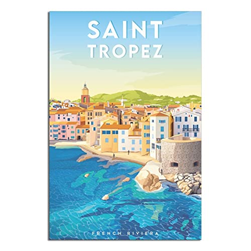 Frankreich Saint Tropez Vintage Reiseposter Rivera TownLeinwandkunst Poster Gemälde Bilder Wandkunst Drucke, Wanddekoration für Schlafzimmer, Home Office Decor Party Geschenke 30 x 45 cm von FONNIQ