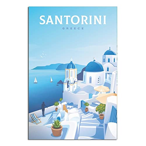 Griechenland Santorini Vintage Reiseposter Stadthäuser, Leinwandkunst, Poster, Malerei, Bilder, Wandkunstdrucke, Wanddekoration für Schlafzimmer, Heimbüro, Dekoration, Partygeschenke, 50 x 75 cm von FONNIQ