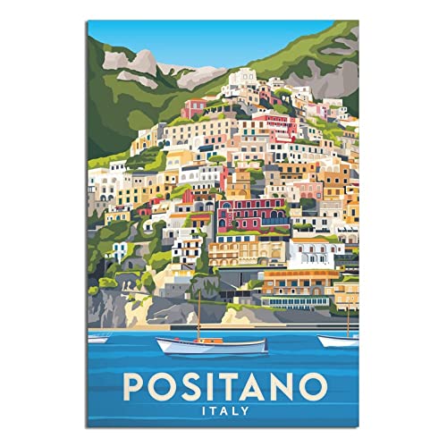 Italien Positano Vintage Reiseposter Klipfenstadt Küste Leinwandkunst Poster Gemälde Bilder Wandkunst Drucke, Wanddekoration für Schlafzimmer, Home Office Decor Party Geschenke 30 x 45 cm von FONNIQ