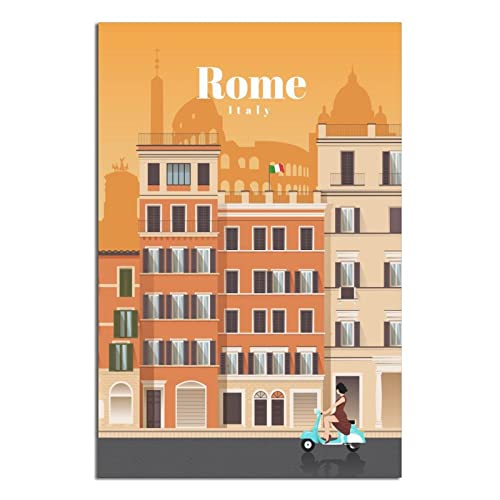 Italien Rom Vintage Reiseposter Kolosseum Leinwand Kunst Poster Gemälde Bilder Wandkunst Drucke, Wanddekoration für Schlafzimmer, Home Office Decor Party Geschenke 50 x 75 cm von FONNIQ