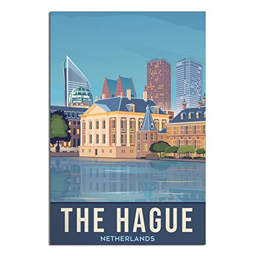 Niederlande Der Haag, Vintage-Reiseposter, Küstenpalast, Leinwandkunst, Poster, Malerei, Bilder, Wandkunstdrucke, Wanddekoration für Schlafzimmer, Heimbüro, Dekoration, Partygeschenke, 30 x 45 cm von FONNIQ