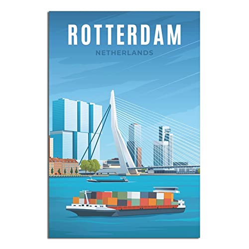 Niederlande Rotterdam Vintage Reiseposter Moderne Architektur Leinwandkunst Poster Malerei Bilder Wandkunst Drucke, Wanddekoration für Schlafzimmer, Home Office Dekor Party Geschenke 20 x 30 cm von FONNIQ