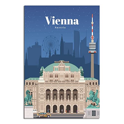 Österreich Wien Vintage Reiseposter Belvedere Palast Tower Leinwandkunst Poster Malerei Bilder Wandkunst Drucke, Wanddekoration für Schlafzimmer, Home Office Decor Party Geschenke 20 x 30 cm von FONNIQ