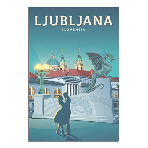 Slowenien Ljubljana Vintage Reiseposter Drachenbrücke Leinwandkunst Poster Malerei Bilder Wandkunst Drucke, Wanddekoration für Schlafzimmer, Home Office Decor Party Geschenke 20 x 30 cm von FONNIQ