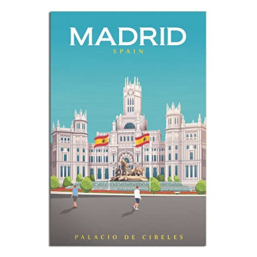 Spanien Madrid Vintage Reiseposter Cibeles Palace Leinwand Kunst Poster Gemälde Bilder Wandkunstdrucke, Wanddekoration für Schlafzimmer, Home Office Decor Party Geschenke 20 x 30 cm von FONNIQ