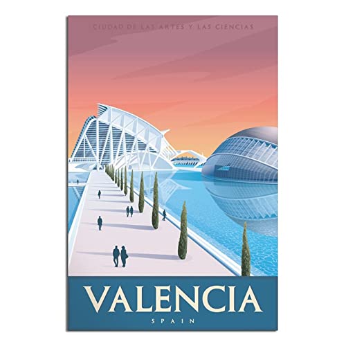 Spanien Valencia Vintage Reiseposter Stadt der Künste und Wissenschaften Gebäude Leinwand Kunst Poster Malerei Bilder Wandkunst Drucke, Wanddekoration für Schlafzimmer, Home Office Decor Party von FONNIQ