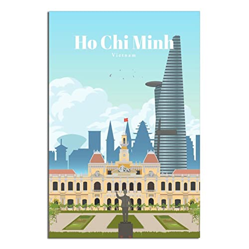 Vietnam Ho Chi Minh Vintage Reiseposter Tower Leinwand Kunst Poster Malerei Bilder Wandkunst Drucke, Wanddekoration für Schlafzimmer, Home Office Decor Party Geschenke 30 x 45 cm von FONNIQ