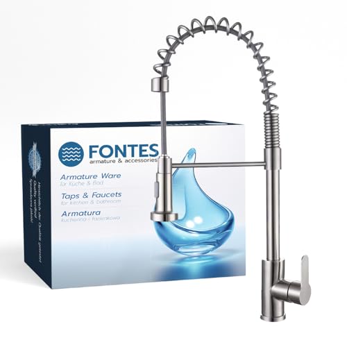 FONTES Flexibler Wasserhahn Küche mit 2 Wasserstrahlarten - Küchenarmatur aus Messing - Mischbatterie Küche mit Wassersparsystem - Spültischarmatur mit Brause - Spülbecken Armatur 360° Drehbar von FONTES