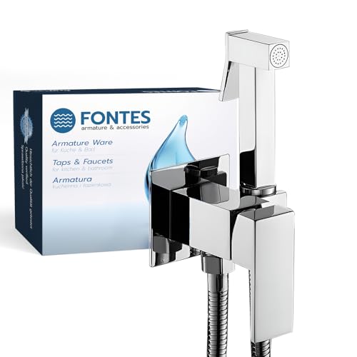 FONTES Handbrause für WC Chrom, Bidet Armatur, Bidet Handbrause, Bidet Set mit Handbrause, Einhebelmischer mit Warm- und Kaltwasser, WC-Dusche mit Halterung und Schlauch (Chrom) von FONTES