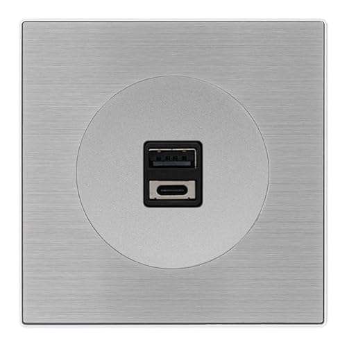 Fontini GLOSSY DOM Dual USB 2.6A A/C ALU GLOSSY DOM Doppelsteckdose mit grauer Metallplatte – praktisches Aufladen und elegantes Design von FONTINI