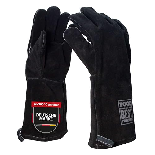 FOOD & BEST FRIENDS EST 1919 Grillhandschuhe, Leder, Anthrazit, Ofenhandschuhe, Rindsspaltleder, hitzebeständig, Premium-Ofenhandschuhe, Wildleder, Grillhandschuhe, Ofen, Kamin, Essen von FOOD & BEST FRIENDS EST 1919