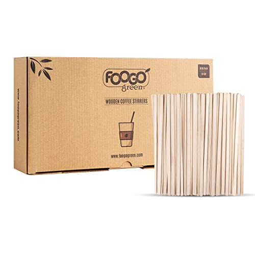 FOOGO Green 1000 Stück Holzrührstäbchen, 14 cm / 5,5 Zoll Normale Rührstäbchen, Cocktailrührstäbchen, Holzstäbchen für Bastelarbeiten, Heißgetränke, umweltfreundlich und stabil von FOOGO Green