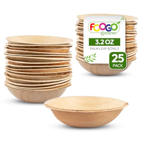 FOOGO Green 25 Einweg-Palmblatt-Minischalen, 4 Zoll (10 cm) rund, 90 ml (3 oz) Mini-Ketchup-Schalen, Saucen und Dips, umweltfreundlich, ähnlich wie Holzschale, Papierschale von FOOGO Green