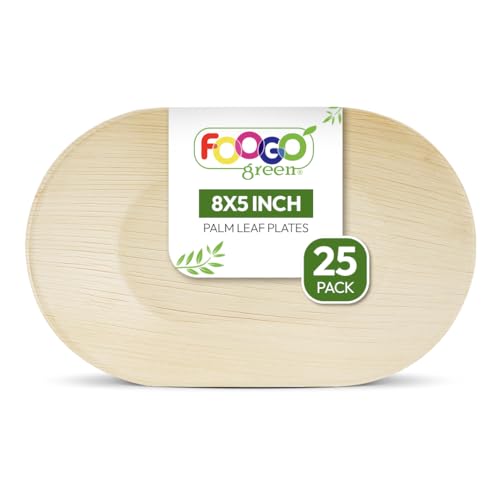 FOOGO Green 25 Einweg-Palmblatt-Serviertabletts, Klein 8x5 Zoll (20x12,5 cm), Sushi-Tabletts, Platten, Vorspeisen- und Canapé-Tabletts, umweltfreundliche biologisch abbaubare Lebensmitteltabletts von FOOGO Green