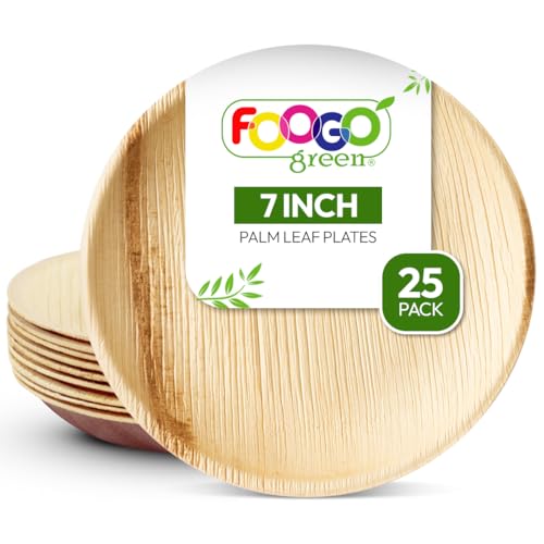 FOOGO Green 25 Einweg-Palmblattteller, 7" (18 cm) Kleine Runde Dessertteller, Umweltfreundlich, Biologisch abbaubar, kompostierbare Teller, Wie Holzteller, Papierteller, für Heißes Essen von FOOGO Green