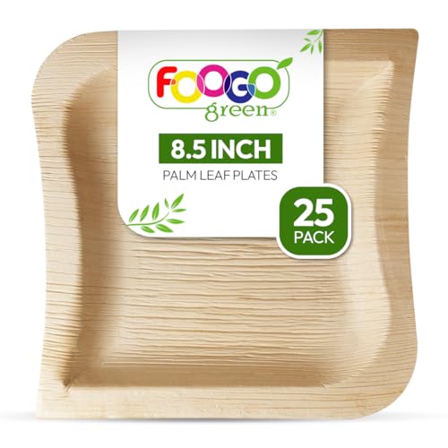 FOOGO Green 25 Einweg-Palmblattteller, elegante Wellenform, 8,5" (21 cm), umweltfreundlich, kompostierbare Teller, wie Holzteller, Pappteller, für warme Speisen, Hochzeit, Party-Teller von FOOGO Green