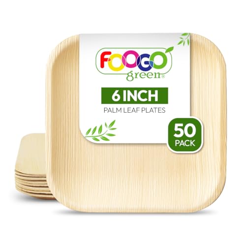 FOOGO Green 50 Einweg-Palmblattteller, 6" (15 cm) Kleine Quadratische Dessertteller, Umweltfreundlich, kompostierbare Teller, Wie Holzteller, Papierteller, für Heißes Essen, Beilagenteller von FOOGO Green