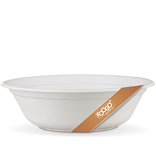 FOOGO Green 50 Stück Einweg-Sugarcane-Bagasse-Schalen, Groß 32oz (900ml) 8 Zoll (20cm) Suppe, Dessert, Salat, tief, rund, robuste Papierschalen, umweltfreundlich biologisch abbaubar, Party von FOOGO Green