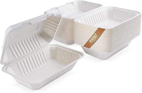 FOOGO Green 50 Stück umweltfreundliche Clamshell-Verpackungsboxen, 9x6 Zoll, 32oz / 900ml, hergestellt aus natürlicher Zuckerrohrpulpe, Einweg-Verpackungsbehälter, kompostierbar, biologisch abbaubar von FOOGO Green