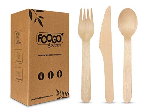 FOOGO Green 75-teiliges Einweg-Holzbesteck-Set, 25x Gabeln, 25x Löffel, 25x Messer, 16 cm, biologisch abbaubar, kompostierbar, umweltfreundliches Besteckset, Party-Picknick von FOOGO Green