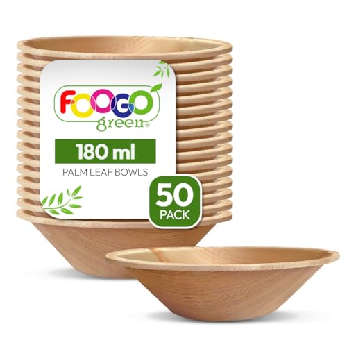 FOOGO Green Palmblatt-Schalen 180 ml, Ø 12 cm, 50 Stück – Stabile Einwegschüsseln aus Palmblättern – Geschirr kompostierbar & biologisch abbaubar – Einweggeschirr für Party & Picknick FOOGO Green Palmblatt-Schalen 180 ml, Ø 12 cm, 50 Stück – Stabile Einwegschüsseln aus Palmblättern – Geschirr kompostierbar & biologisch abbaubar – Einweggeschirr für Party & Picknick von FOOGO Green