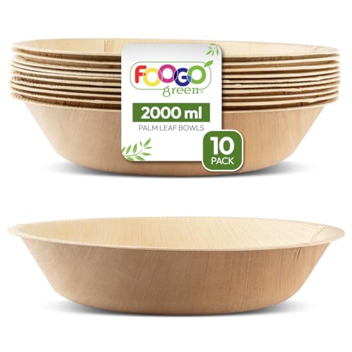 FOOGO Green Palmblatt-Schalen 2000 ml, Ø 30 cm, 10 Stück – Stabile Einwegschüsseln aus Palmblättern – Geschirr kompostierbar & biologisch abbaubar – Einweggeschirr für Party & Picknick von FOOGO Green