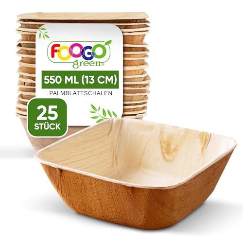 FOOGO Green Palmblatt-Schalen 550 ml, Ø 13 cm, 25 Stück – Stabile Einwegschüsseln aus Palmblättern – Palmblatt-Geschirr kompostierbar & biologisch abbaubar – Einweggeschirr für Party & Picknick FOOGO Green Palmblatt-Schalen 550 ml, Ø 13 cm, 25 Stück – Stabile Einwegschüsseln aus Palmblättern – Palmblatt-Geschirr kompostierbar & biologisch abbaubar – Einweggeschirr für Party & Picknick von FOOGO Green