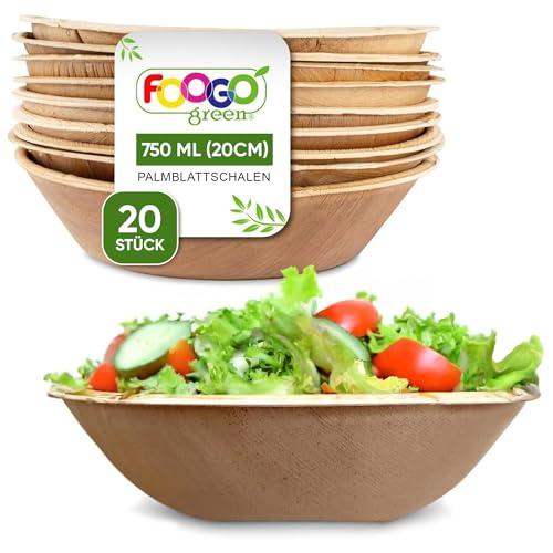 FOOGO Green Palmblatt-Schalen 750 ml, Ø 20 cm, 20 Stück – Stabile Einwegschüsseln aus Palmblättern – Palmblatt-Geschirr kompostierbar & biologisch abbaubar – Einweggeschirr für Party & Picknick FOOGO Green Palmblatt-Schalen 750 ml, Ø 20 cm, 20 Stück – Stabile Einwegschüsseln aus Palmblättern – Palmblatt-Geschirr kompostierbar & biologisch abbaubar – Einweggeschirr für Party & Picknick von FOOGO Green