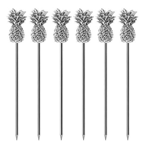 Cocktail-Martini-Picker aus Edelstahl, Ananas-Design, für Getränke, Bar, Küche, Party, 6 Stück (Silber) von FOOLS ALIBAI