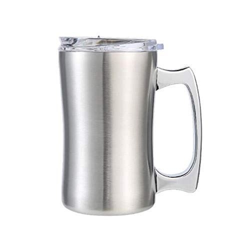 Edelstahl Kaffeetasse mit Deckel, Kaffeetasse (450 ml) doppelwandiger Bierkrug mit Henkel, Isolierbecher Bierkrug Slliver von FOOLS ALIBAI