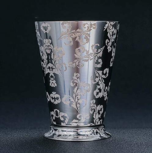 Julep Cup Edelstahl 400 ml – Vintage Silber Minze Julep Cocktail Becher mit Blumendruck Cocktail Tasse Metall Cup (S) von FOOLS ALIBAI