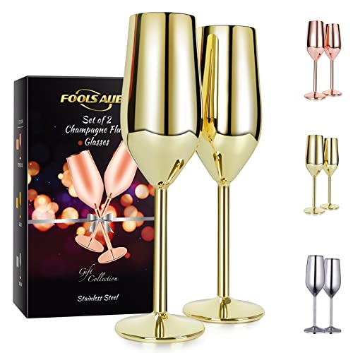 Sektgläser Edelstahl 200 ml goldene gläser, unzerbrechlich, BPA-frei, für Hochzeit Partys und Jahrestag, Edelstahl Sektgläser Geschenkset, Champagner von FOOLS ALIBAI