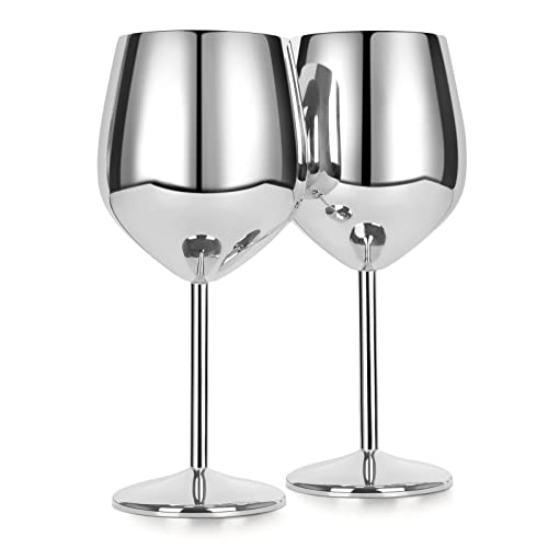 Weingläser aus Edelstahl, Weinbecher weinglas Rotweinglas Sektkelch Becher Trinkbecher 500 ml 2er Set silberfarben Bruchsichere, weißweingläser Cocktailgläser groß sektgläser prosecco gläser Silver von FOOLS ALIBAI
