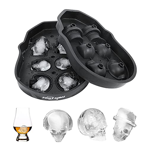 Totenkopf-Eiswürfelform, Flexible Silikon-Eiswürfelformschale, 8 niedliche und lustige Totenköpfe aus Eis für Whisky, Cocktails und Saftgetränke, mit Mini-Trichter von FOOLSALIBAI