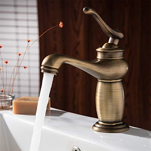 FOOSKOO Faucet Wasserhahn Waschtischarmatur Bad Wasserhahn Antik Bronze-Finish Messing Becken Waschbecken Wasserhahn Einzigen Mischbatterie von FOOSKOO Faucet