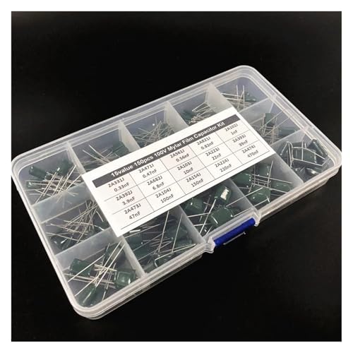 15 x10pcs 150pcs Mylar capacitor kit 100V 2A331J to 2A474J Polyester Film capacitor Assorted Kit with box Capacitance Meters 15 x10pcs 150pcs Mylar capacitor kit 100V 2A331J to 2A474J Polyester Film capacitor Assorted Kit with box Capacitance Meters von FOPURE