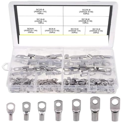 FOPURE 120PCS Cable Shoes Cable Lugs SC6-SC25 Tinned Copper Lug Ring Wire Connectors Terminals Lugs Wire Copper Ring Terminal Kit von FOPURE