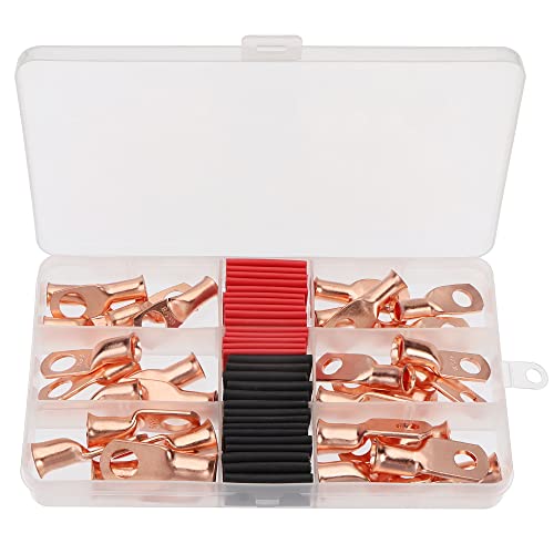 FOPURE 60PCS Boxed Copper Wire Lug Connector for Battery Cable Wire Ring Terminal 3:1 Black Red Heat Shrink Tube Sets von FOPURE