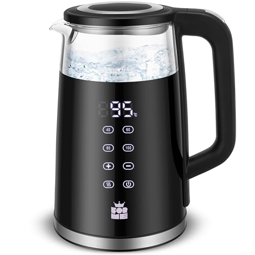 ForMe Glas Wasserkocher 1,7 L mit Temperatureinstellung Temperaturwahl 40-100°C LED Digitale Temperaturanzeige Einstellbar Glaskessel I Edelstahl Glaswasserkocher Teekessel Warmhaltefunktion BPA Frei von FOR ME