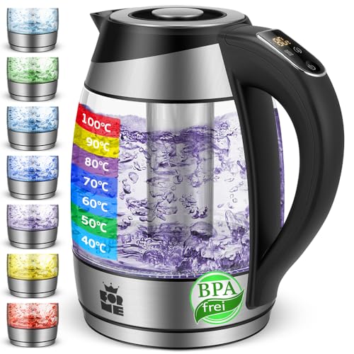 ForMe Glas Wasserkocher 1,8 Temperatureinstellung Temperaturwahl 40°C-100°C Farbwechsel LED I BPA FREI I Temperatur Einstellbar Teekocher mit Teesieb Teekessel Glaswasserkocher Warmhaltefunktion von FOR ME