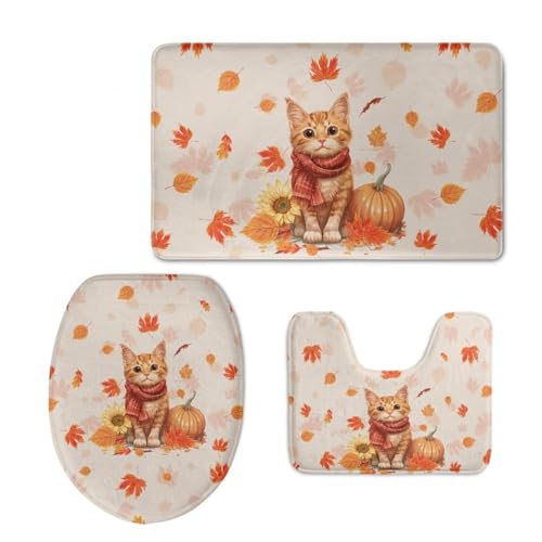 FOR U DESIGNS WC-Sitzbezüge-Set, Motiv: Herbstkatze, Herbstblätter, rutschfest, saugfähig, waschbar, für Naturliebhaber, Dekorationen, 3-teilig FOR U DESIGNS WC-Sitzbezüge-Set, Motiv: Herbstkatze, Herbstblätter, rutschfest, saugfähig, waschbar, für Naturliebhaber, Dekorationen, 3-teilig von FOR U DESIGNS