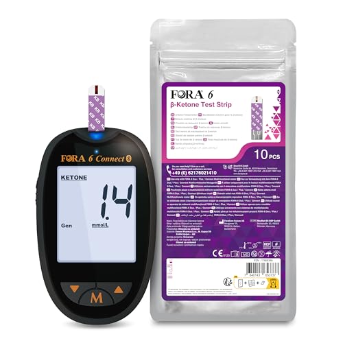 FORA 6 Connect-Multiparameter (mg/dl) und 10 Keton-Teststreifen. Mit Bluetooth und App. von FORA