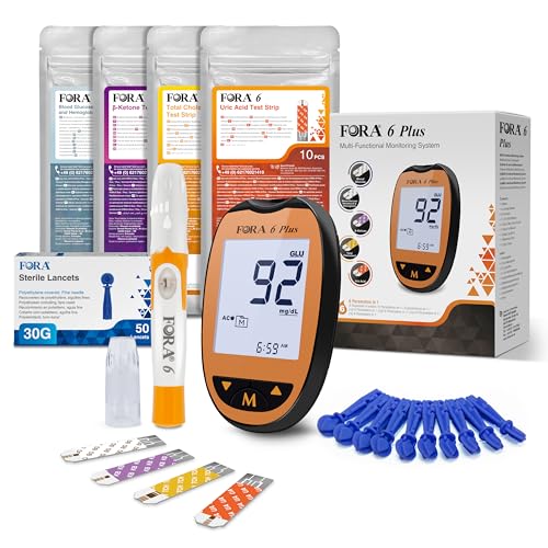FORA 6 Plus | All-in-One Gesundheits Messgerät für die Familie | Blutzucker, Keton, Cholesterin, Harnsäure, Hämoglobin, Hämatokrit Test | Familienpflege von FORA