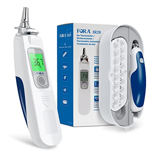 FORA IR20C, Infrarot Ohrthermometer in medizinischer Qualität mit 16 Einmal-Schutzkappen, kleiner Eisenkopf- langlebig, Einfach zu säubern. von FORA