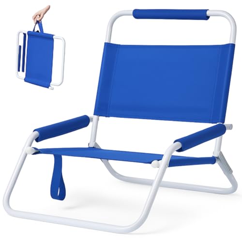 Fora Klappstuhl für den Strand, weißes Metallgestell, verstärkter 600D-Polyester-Sitz, Polsterung an Armlehnen und Kopfteil, leichtes Design mit integriertem Griff von FORA