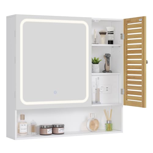 FORABAMB Spiegelschrank Bad mit LED-Beleuchtung & Steckdose 80cm Breit, Badezimmerschrank mit HD-Spiegel, Verstellbarer Ablage, Berührung Sensorschalter, Badschrank, für Badezimmer, 80×16×77cm, Weiß FORABAMB Spiegelschrank Bad mit LED-Beleuchtung & Steckdose 80cm Breit, Badezimmerschrank mit HD-Spiegel, Verstellbarer Ablage, Berührung Sensorschalter, Badschrank, für Badezimmer, 80×16×77cm, Weiß von FORABAMB